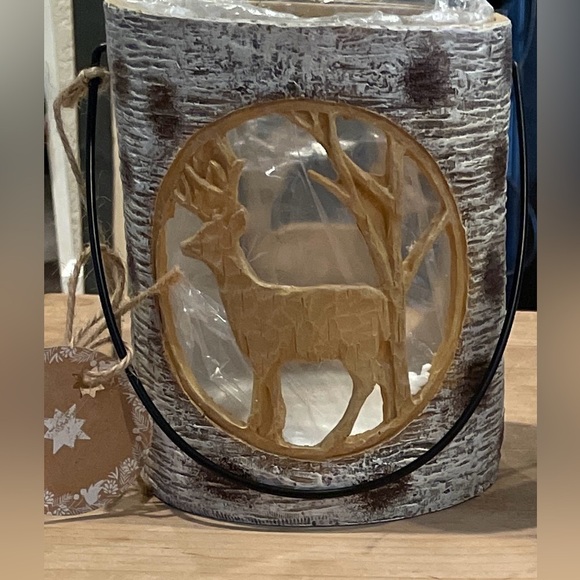 NWT Set of 2 Etched Reindeer Lanterns Farmhouse Rustic Cabincore Holiday - Picture 2 of 7